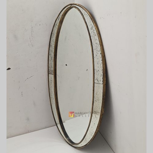 Antique Mirror Oval Premium Handmade Indonesia – Handcrafted antique mirror antique glass with gold frame handcrafted in Indonesia