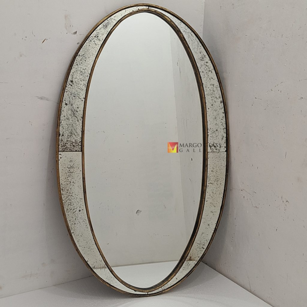 Antique Mirror Oval Elegant Handmade Indonesia – Luxury antique mirror antique glass with gold frame handcrafted in Indonesia