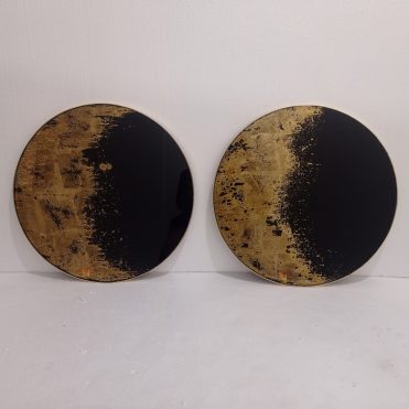 Round Eglomise Black Gold Mirror