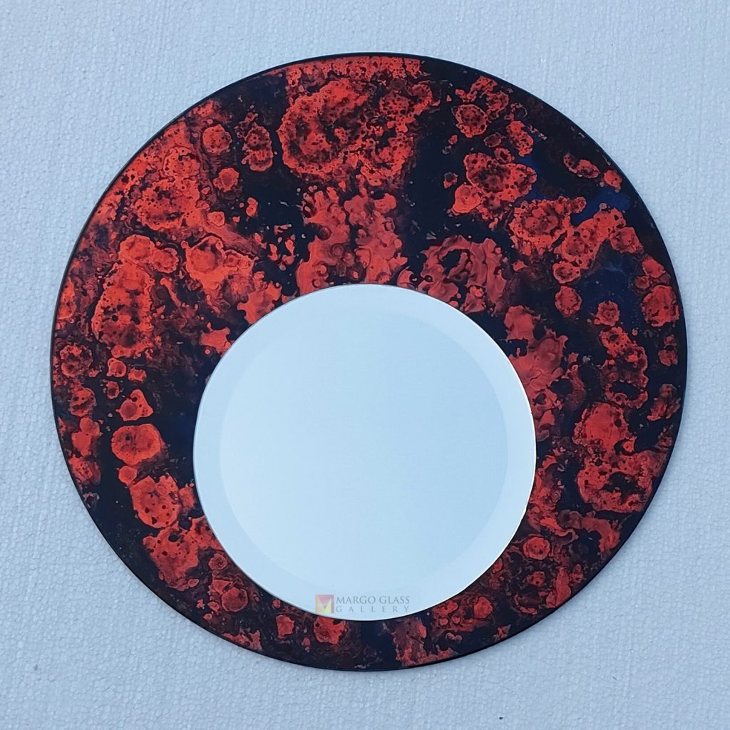 Modern Red Round Mirror Stone Style – Elegant decorative mirror mirror premium quality glass with ornate frame handcrafted in Indonesia