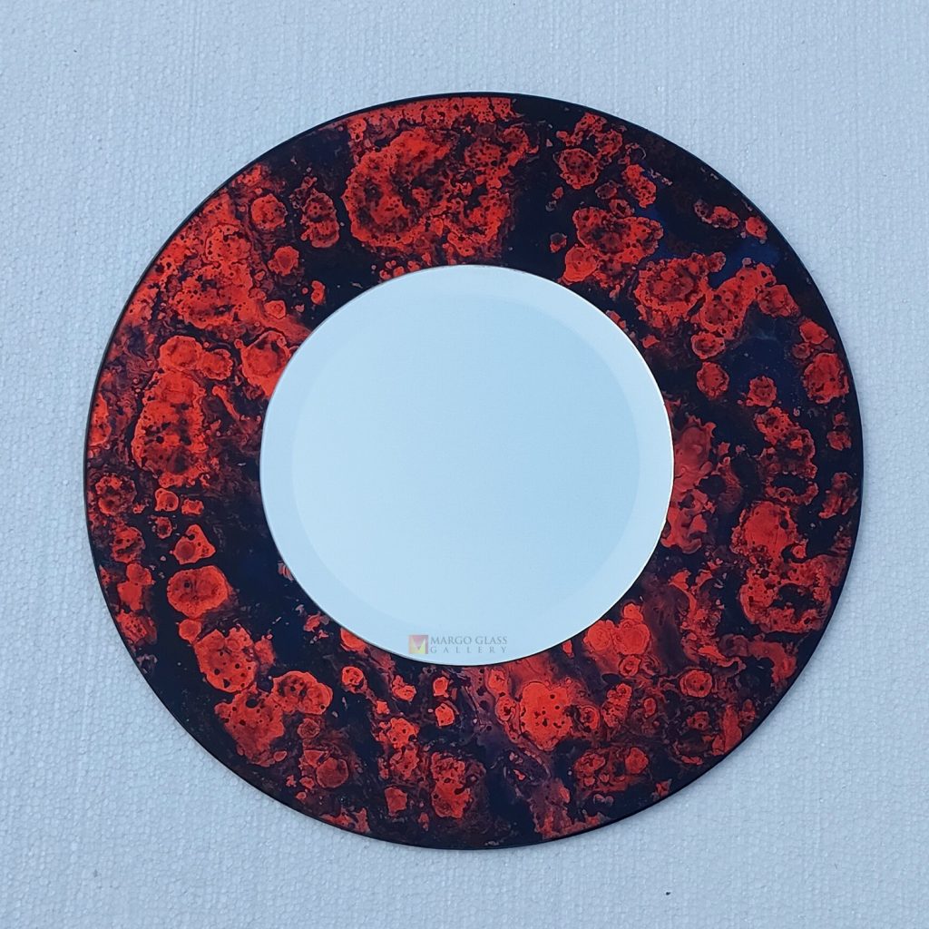 Modern Red Round Mirror Stone Style – Classic decorative mirror mirror premium quality glass with ornate frame handcrafted in Indonesia