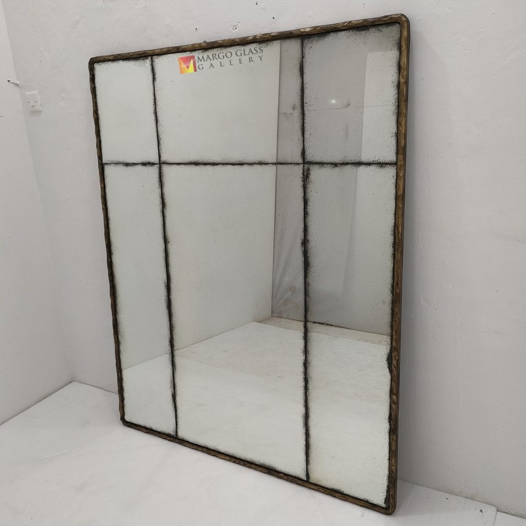 Antique Rectangular Gold Beaded Mirror – Elegant antique beaded mirror antique glass with beaded silver frame handcrafted in Indonesia