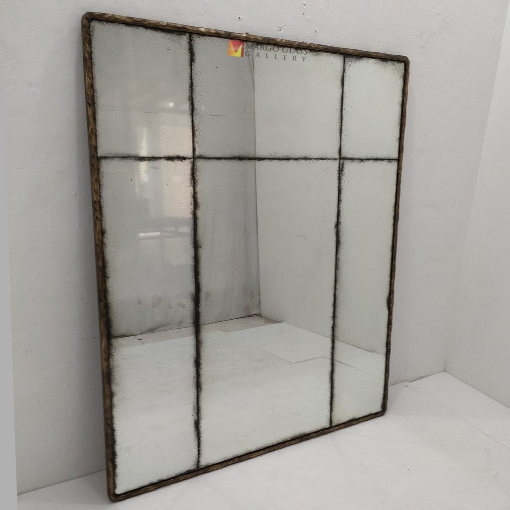 Antique Rectangular Gold Beaded Mirror – Classic antique beaded mirror antique glass with beaded silver frame handcrafted in Indonesia