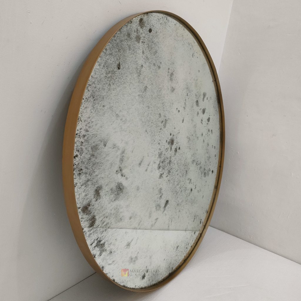 Antique Round Gold Beaded Mirror – Premium antique beaded mirror antique glass with beaded silver frame handcrafted in Indonesia