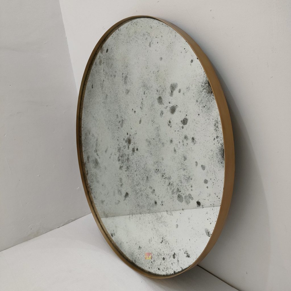 Antique Round Gold Beaded Mirror – Artisan antique beaded mirror antique glass with beaded silver frame handcrafted in Indonesia
