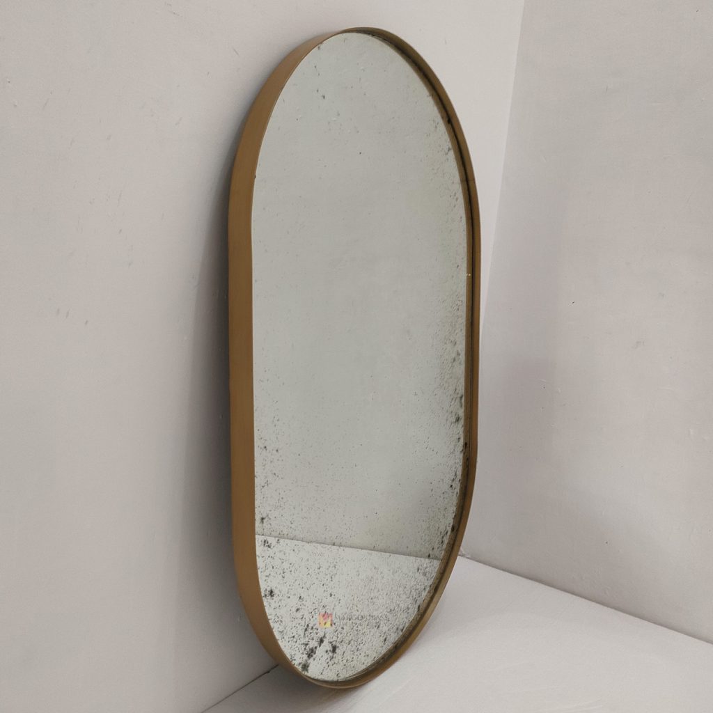 Large Antique Oval Wall Mirro – Elegant antique mirror antique glass with gold frame handcrafted in Indonesia