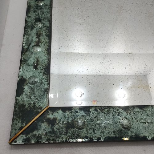 Antique Mirror Green Frame – Artisan antique mirror antique glass with gold frame handcrafted in Indonesia