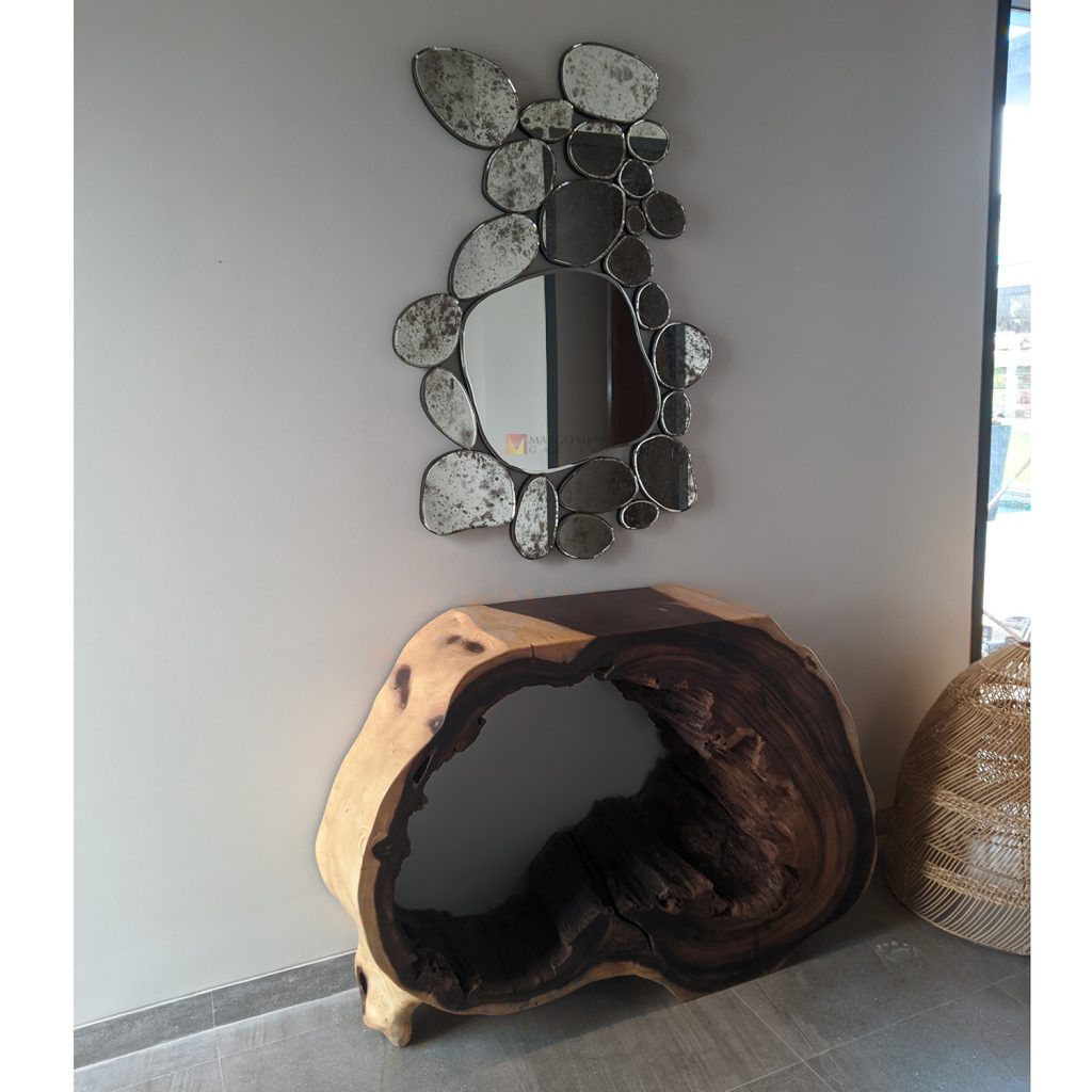 Stone Antique Mirror Decor – Handcrafted antique mirror antique glass with gold frame handcrafted in Indonesia