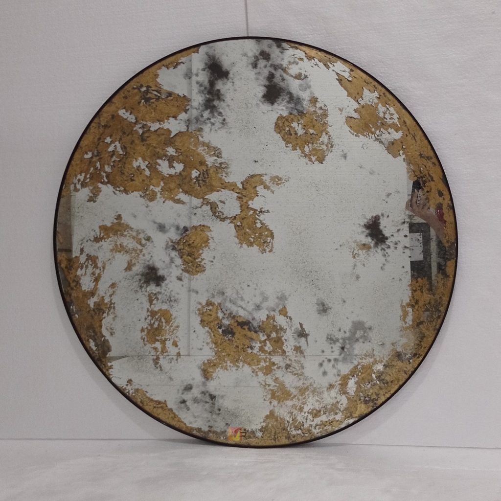 Antique Round Gold Mirror Handcrafted Handmade Indonesia – Premium antique mirror antique glass with gold frame handcrafted in Indonesia