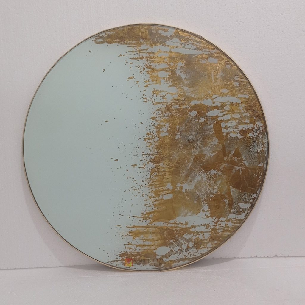 Round Eglomise Gold White Mirror Elegant Handmade Indonesia – Elegant eglomise mirror silver eglomise glass handcrafted in Indonesia