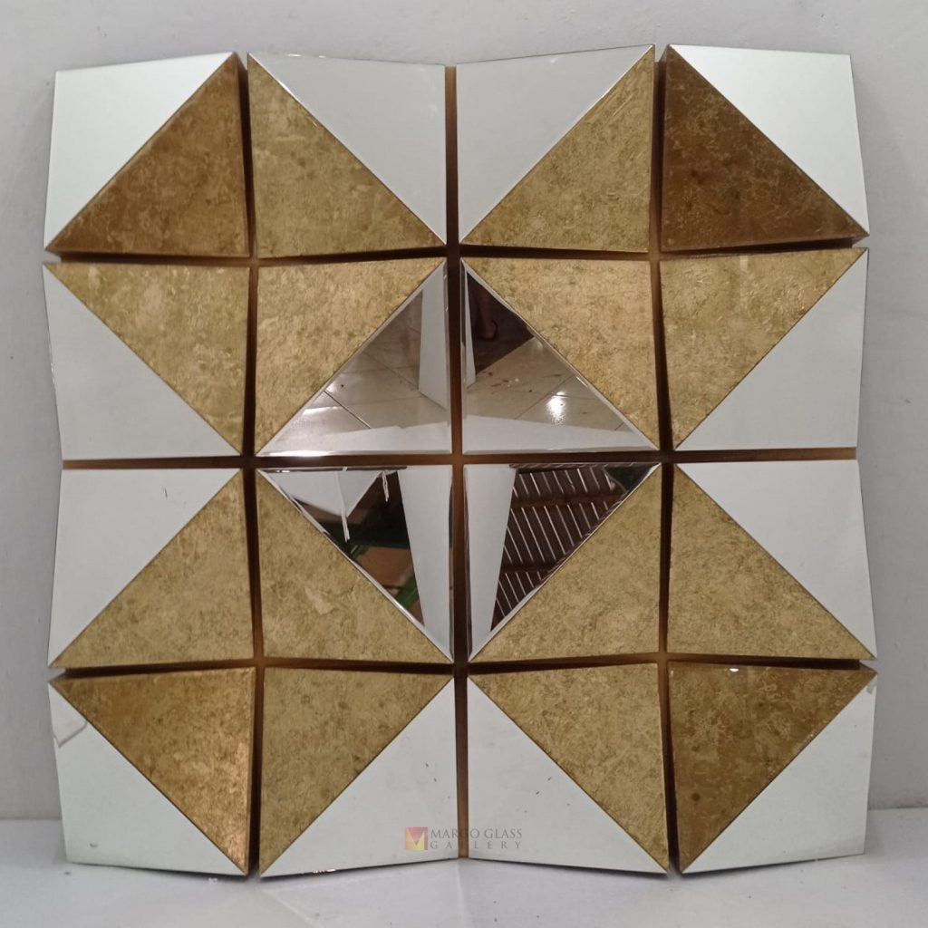 Square 3D Eglomise Wall Mirror Elegant Handmade Indonesia – Elegant square 3D eglomise mirror silver eglomise glass handcrafted in Indonesia