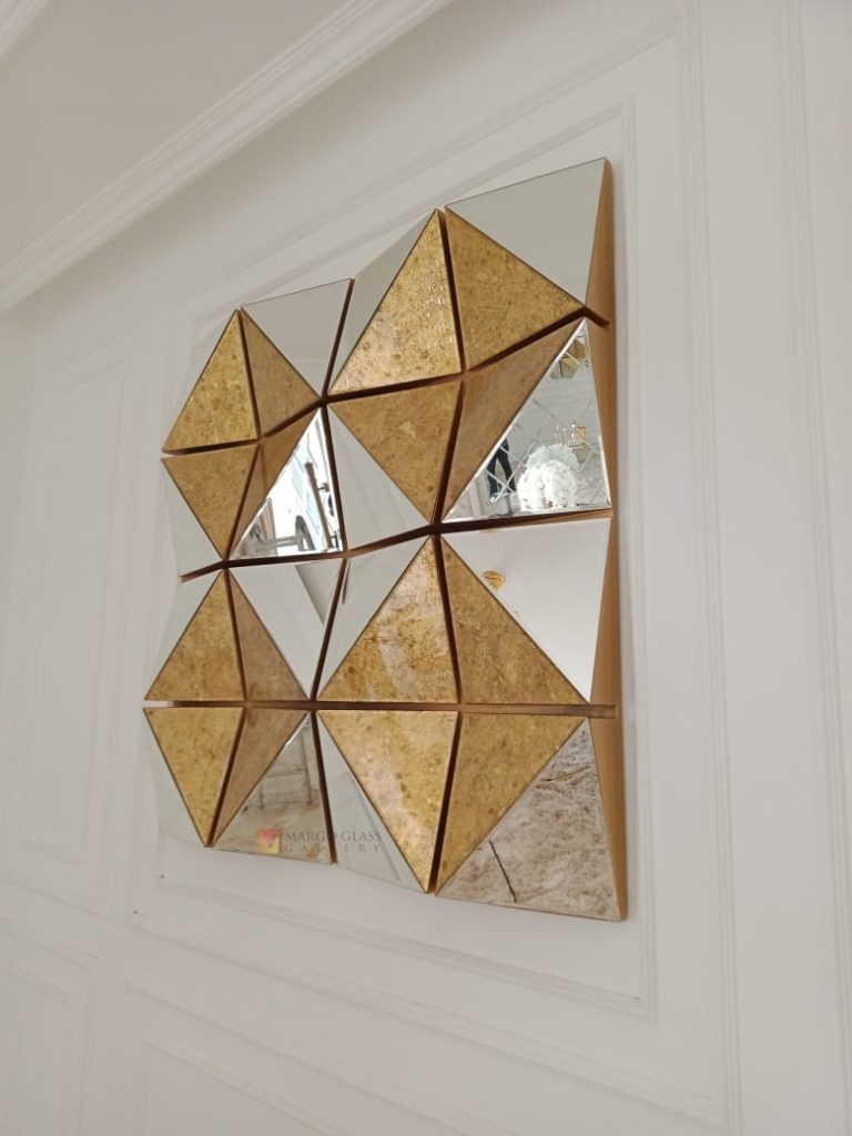 Square 3D Eglomise Wall Mirror Luxury Handmade Indonesia – Luxury square 3D eglomise mirror silver eglomise glass handcrafted in Indonesia