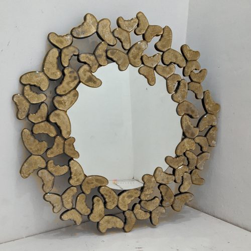 Verre Eglomise Butterfly Round Mirror Luxury Handmade Indonesia – Luxury eglomise mirror silver eglomise glass handcrafted in Indonesia