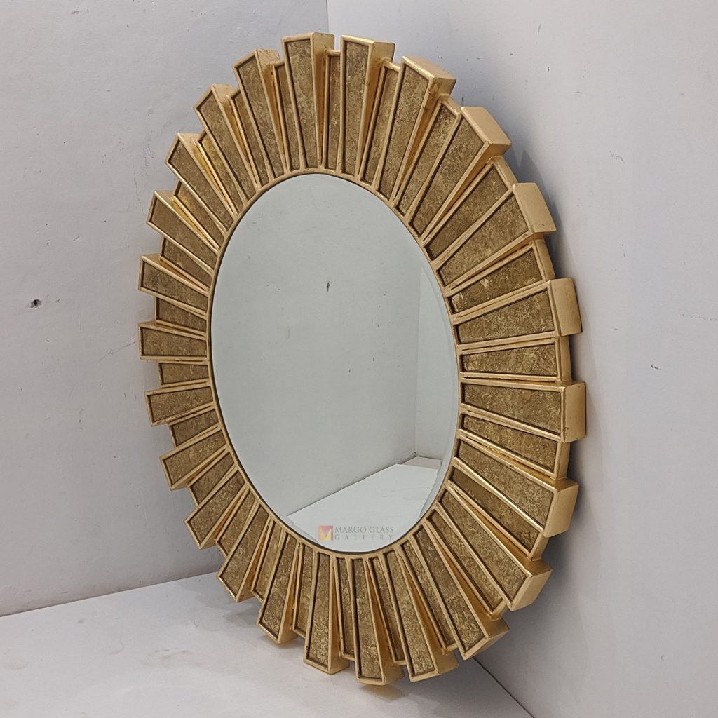 Sunburn Verre Eglomise Wall Mirror Luxury Handmade Indonesia – Elegant round sunburn eglomise mirror silver eglomise glass handcrafted in Indonesia