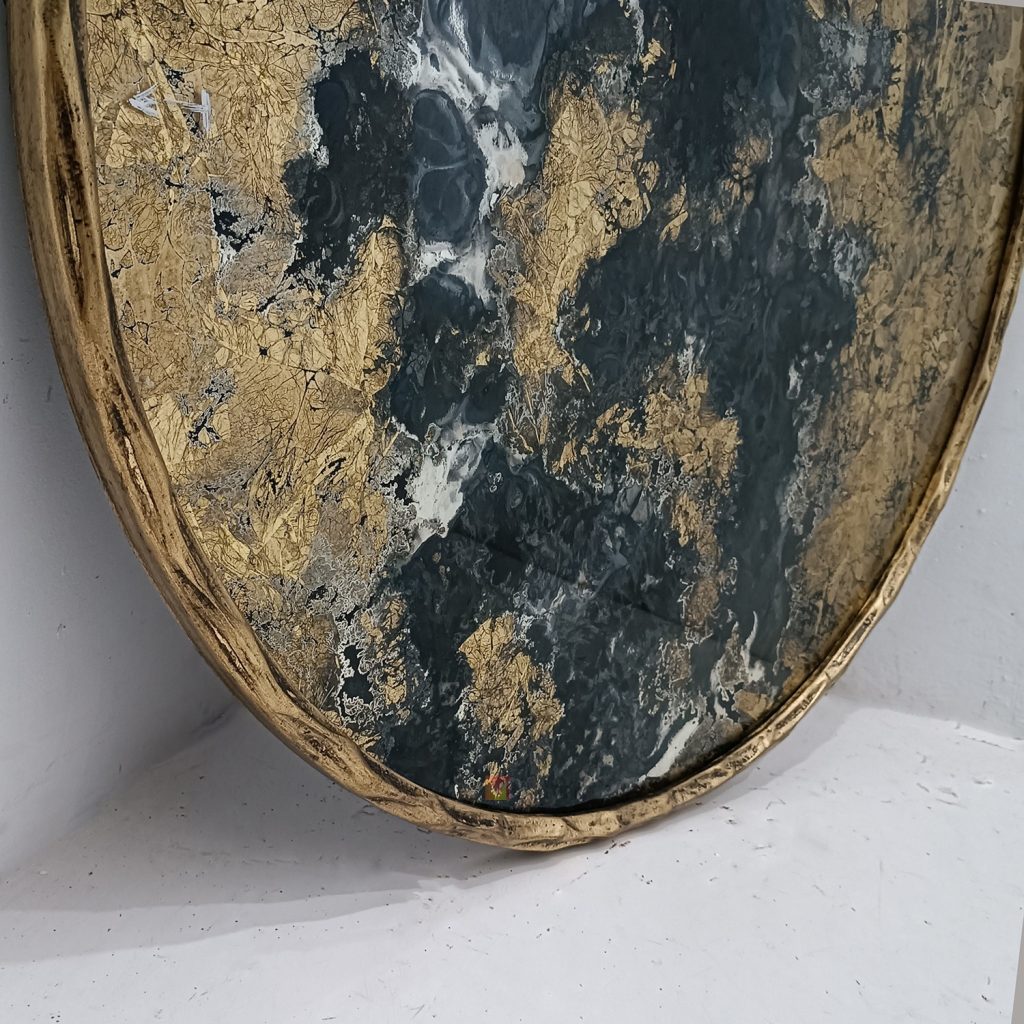 Round Eglomise Wall Mirror Decor Frame Metal Gold Handcrafted Handmade Indonesia – Premium eglomise mirror silver eglomise glass handcrafted in Indonesia