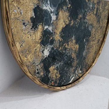 Round Eglomise Wall Mirror Decor Frame Metal Gold