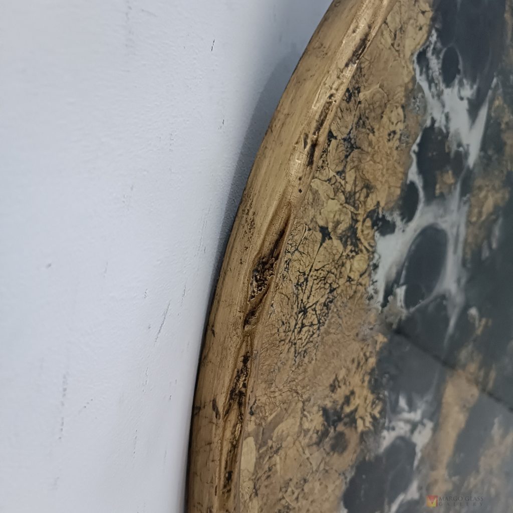 Round Eglomise Wall Mirror Decor Frame Metal Gold Luxury Handmade Indonesia – Elegant eglomise mirror silver eglomise glass handcrafted in Indonesia