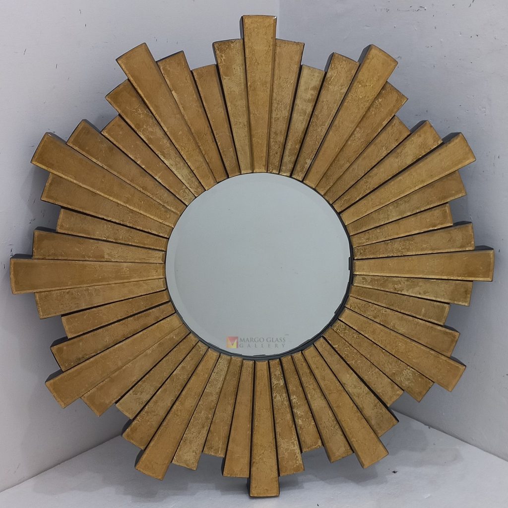 Verre Eglomise Round Mirror Sunburn Premium Handmade Indonesia – Classic round sunburn eglomise mirror silver eglomise glass handcrafted in Indonesia