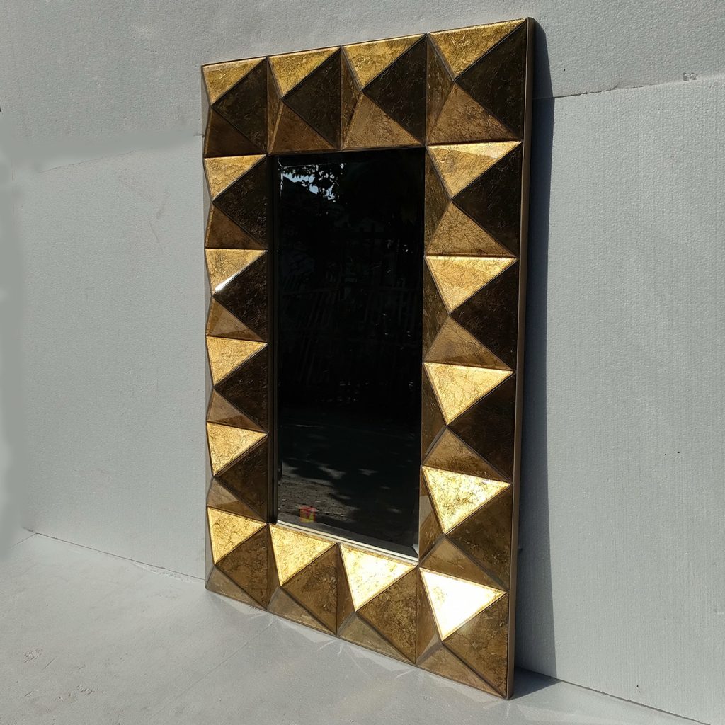 Rectangular Pyramid Verre Eglomise Mirror 3D Luxury Handmade Indonesia – Elegant eglomise mirror silver eglomise glass handcrafted in Indonesia