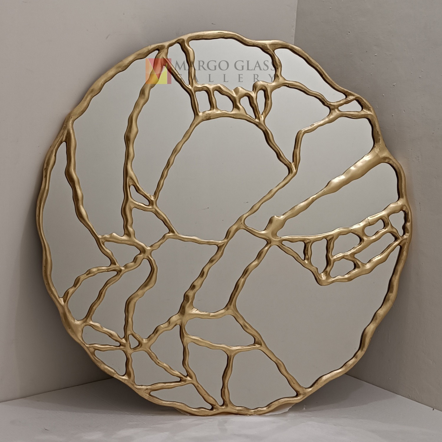 Modern Beaded Gold Round Mirror