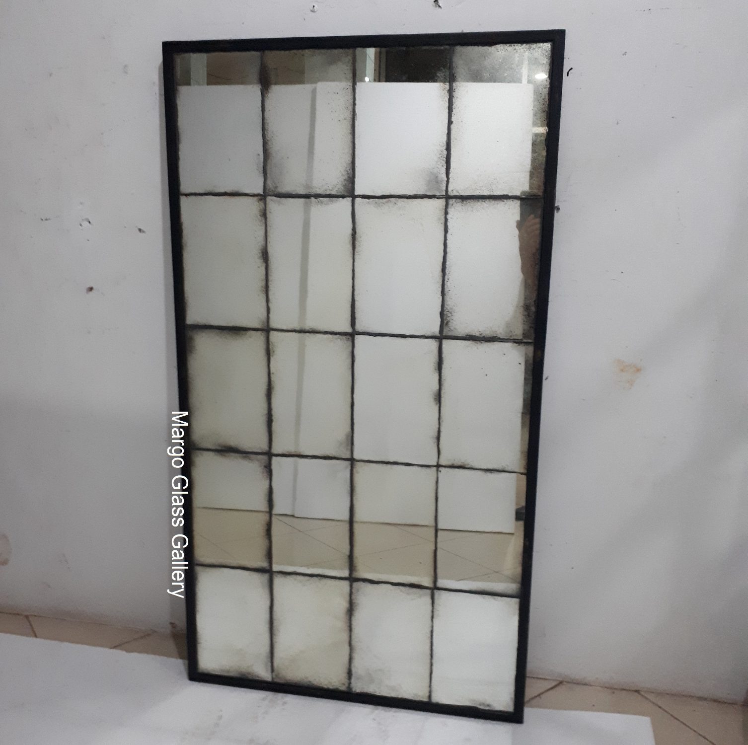Black Leaner Antiqued panel Mirror
