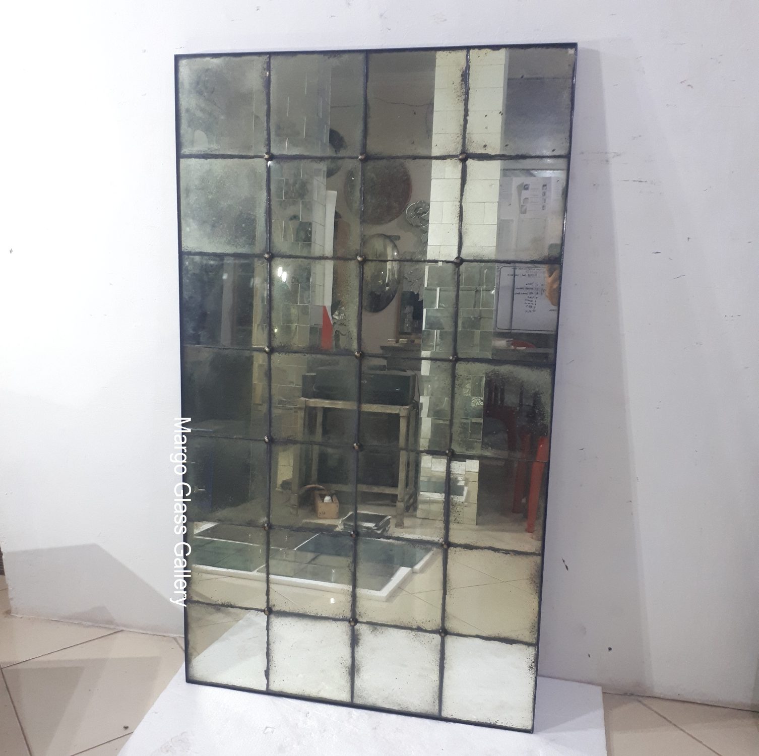 Distressed Mirror Tiles Leaner