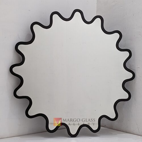 Ruffle Beaded Mirror Round Black Frame Matt MG 400011