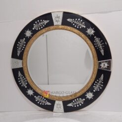 Round Black Mirror LUXURY With Carved Wood Gold Leaf MG 013085