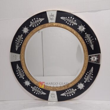 Round Black Mirror LUXURY With Carved Wood Gold Leaf MG 013085