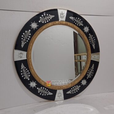 Round Black Mirror LUXURY With Carved Wood Gold Leaf MG 013085 - Image 4