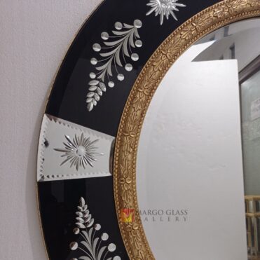 Round Black Mirror LUXURY With Carved Wood Gold Leaf MG 013085 - Image 3