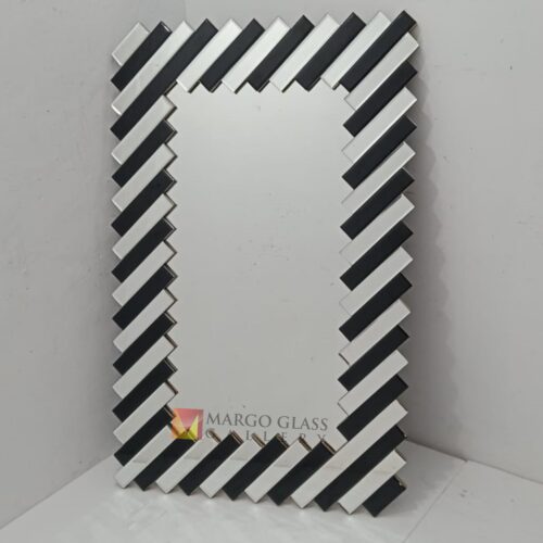 Rectangular Beveled Wall Mirror Black Silver MG 013089 