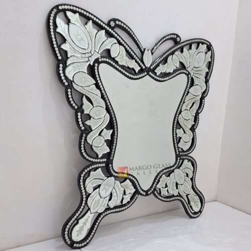 MG 013102 Venetian Mirror Black Butterfly Size 100 x 100 Cm Artisan Handmade Indonesia – Elegant venetian mirror hand-etched glass with ornate frame handcrafted in Indonesia