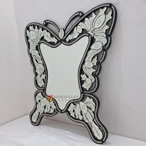 MG 013102 Venetian Mirror Black Butterfly Size 100 x 100 Cm Elegant Handmade Indonesia – Luxury venetian mirror hand-etched glass with ornate frame handcrafted in Indonesia