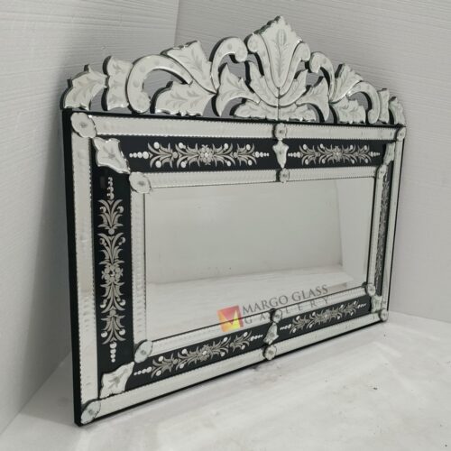MG 013104 Venetian Mirror Black Horizontal 120x80Hcm Elegant Handmade Indonesia – Luxury venetian mirror hand-etched glass with ornate frame handcrafted in Indonesia