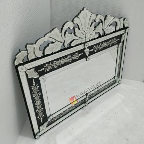 MG 013104 Venetian Mirror Black Horizontal 120x80Hcm Classic Handmade Indonesia – Premium venetian mirror hand-etched glass with ornate frame handcrafted in Indonesia