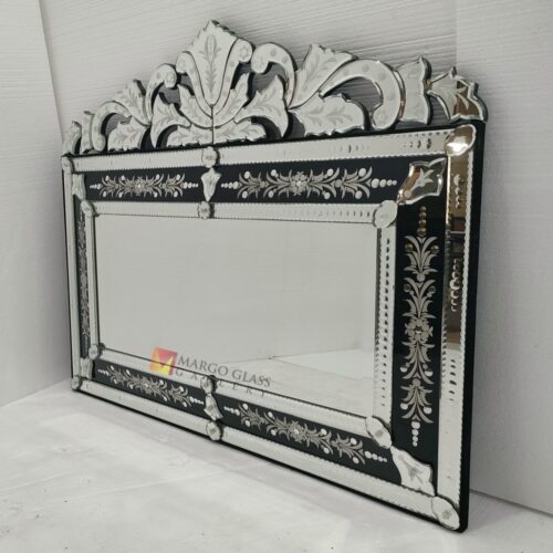 MG 013104 Venetian Mirror Black Horizontal 120x80Hcm Artisan Handmade Indonesia – Elegant venetian mirror hand-etched glass with ornate frame handcrafted in Indonesia