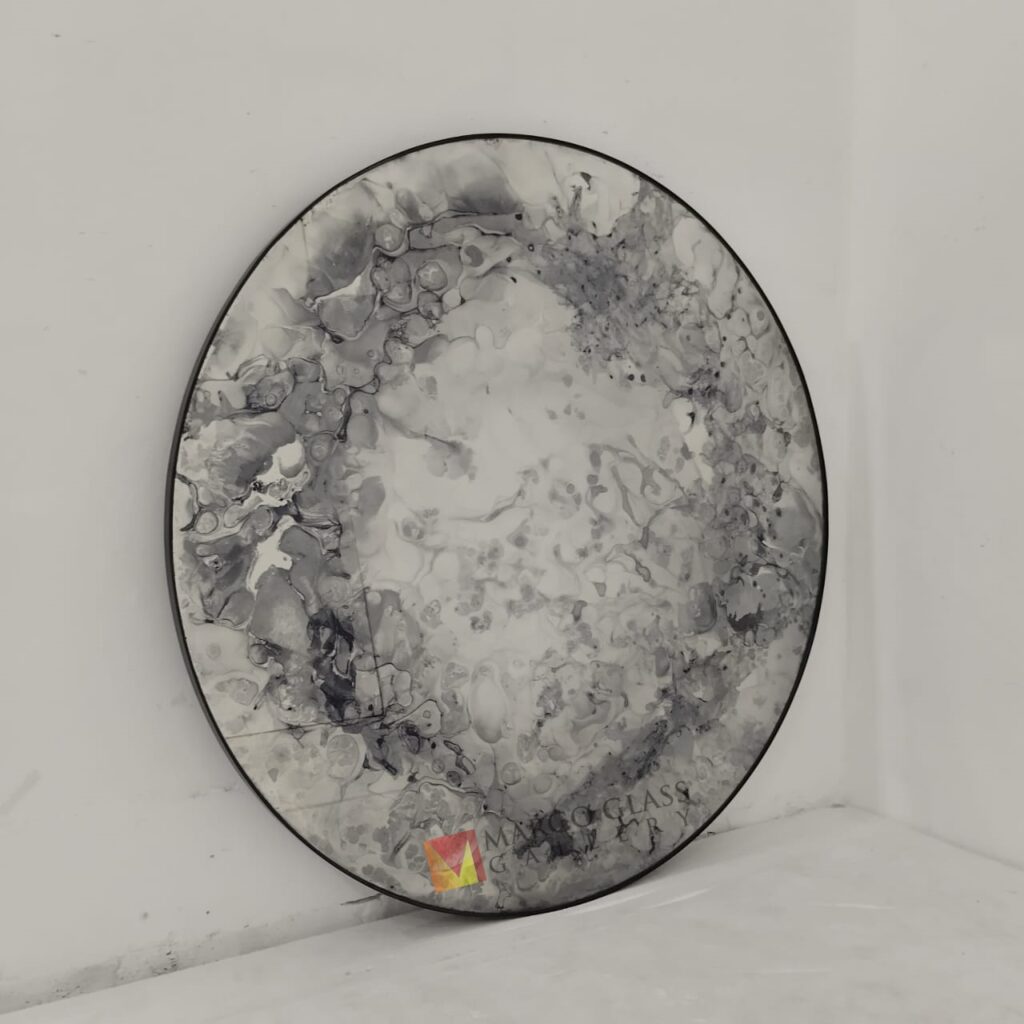 MG 014533 Round Smoke Mirror 120cm with metal frame Luxury Handmade Indonesia – Elegant decorative mirror mirror premium quality glass with ornate frame handcrafted in Indonesia