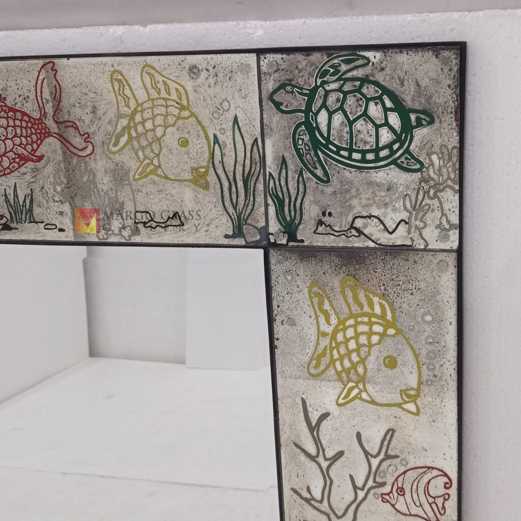 MG 014536 Rectangle fish antique mirror uk 140 cm x 100 cm Elegant Handmade Indonesia – Artisan antique mirror antique glass with gold frame handcrafted in Indonesia