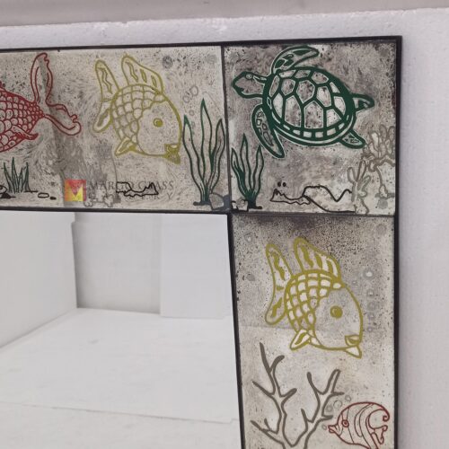 MG 014536 Rectangle fish antique mirror uk 140 cm x 100 cm Elegant Handmade Indonesia – Artisan antique mirror antique glass with gold frame handcrafted in Indonesia