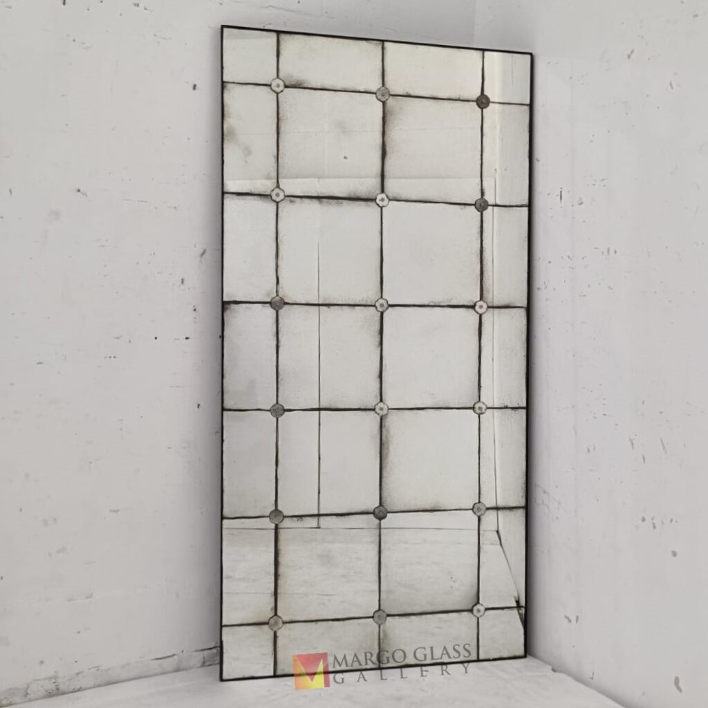 MG 014541 Jose Antique Mirror Wall 180x90cm with flowers – Handcrafted antique mirror antique glass with gold frame handcrafted in Indonesia