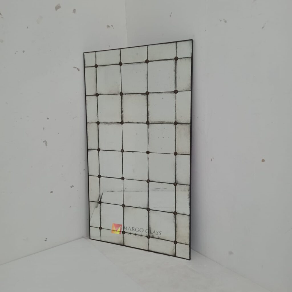 MG 014544 Antique mirror tiles with brass rosset 100x200cm – Luxury antique mirror antique glass with gold frame handcrafted in Indonesia