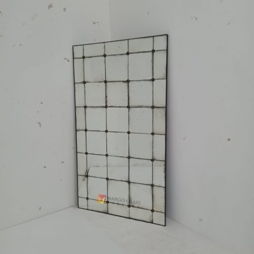 MG 014544 Antique mirror tiles with brass rosset 100x200cm – Luxury antique mirror antique glass with gold frame handcrafted in Indonesia