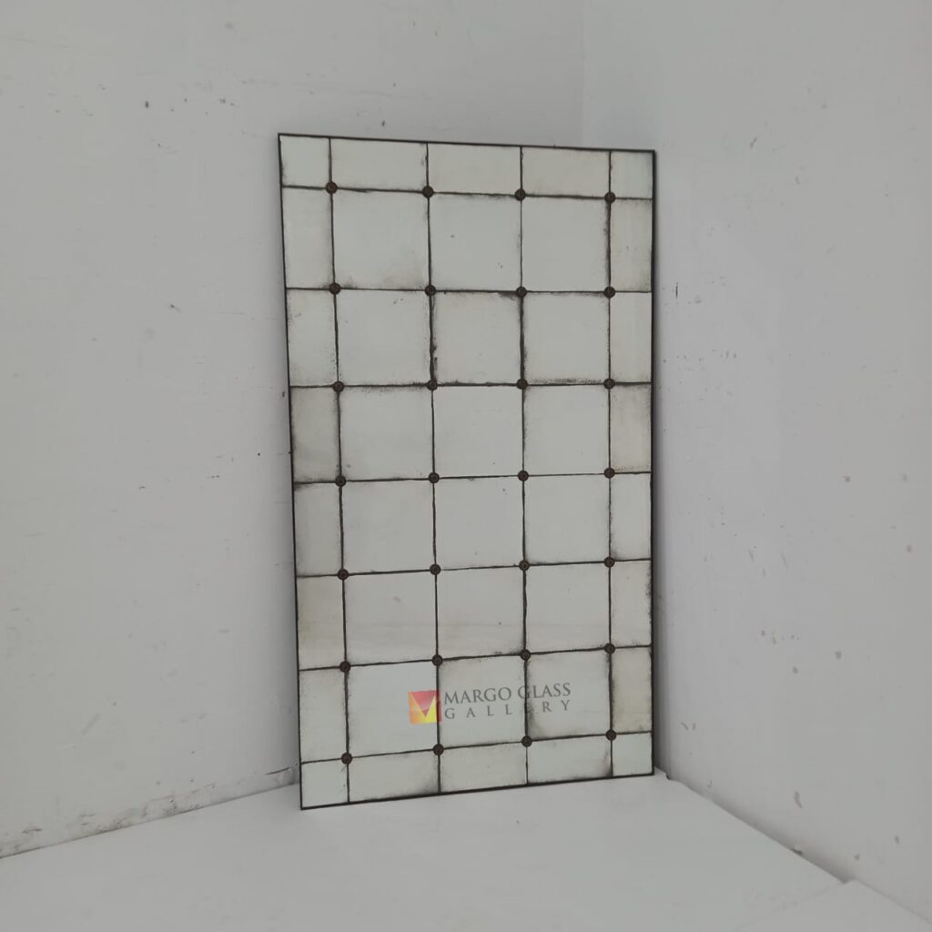 MG 014544 Antique mirror tiles with brass rosset 100x200cm – Elegant antique mirror antique glass with gold frame handcrafted in Indonesia