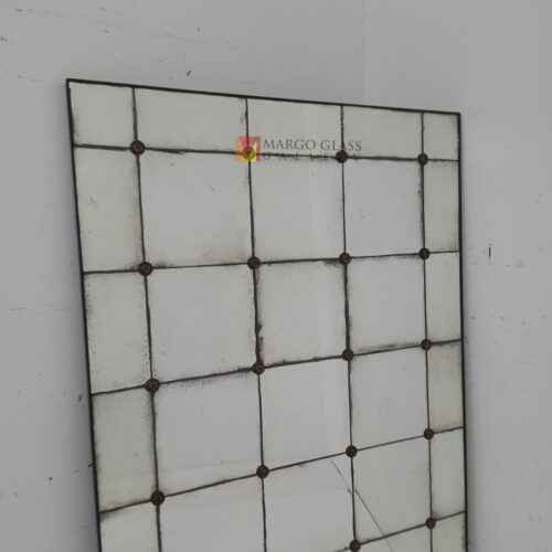 MG 014544 Antique mirror tiles with brass rosset 100x200cm – Classic antique mirror antique glass with gold frame handcrafted in Indonesia