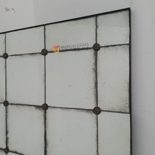 MG 014544 Antique mirror tiles with brass rosset 100x200cm – Artisan antique mirror antique glass with gold frame handcrafted in Indonesia