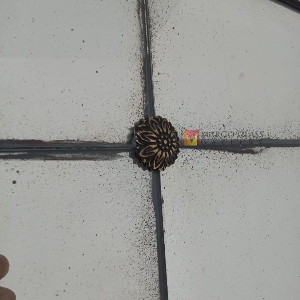MG 014544 Antique mirror tiles with brass rosset 100x200cm – Handcrafted antique mirror antique glass with gold frame handcrafted in Indonesia