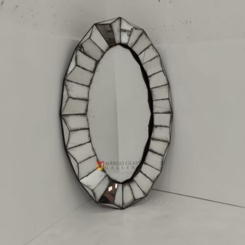 MG 014545 Oval deco antique mirror 120x70cm – Elegant antique mirror antique glass with gold frame handcrafted in Indonesia