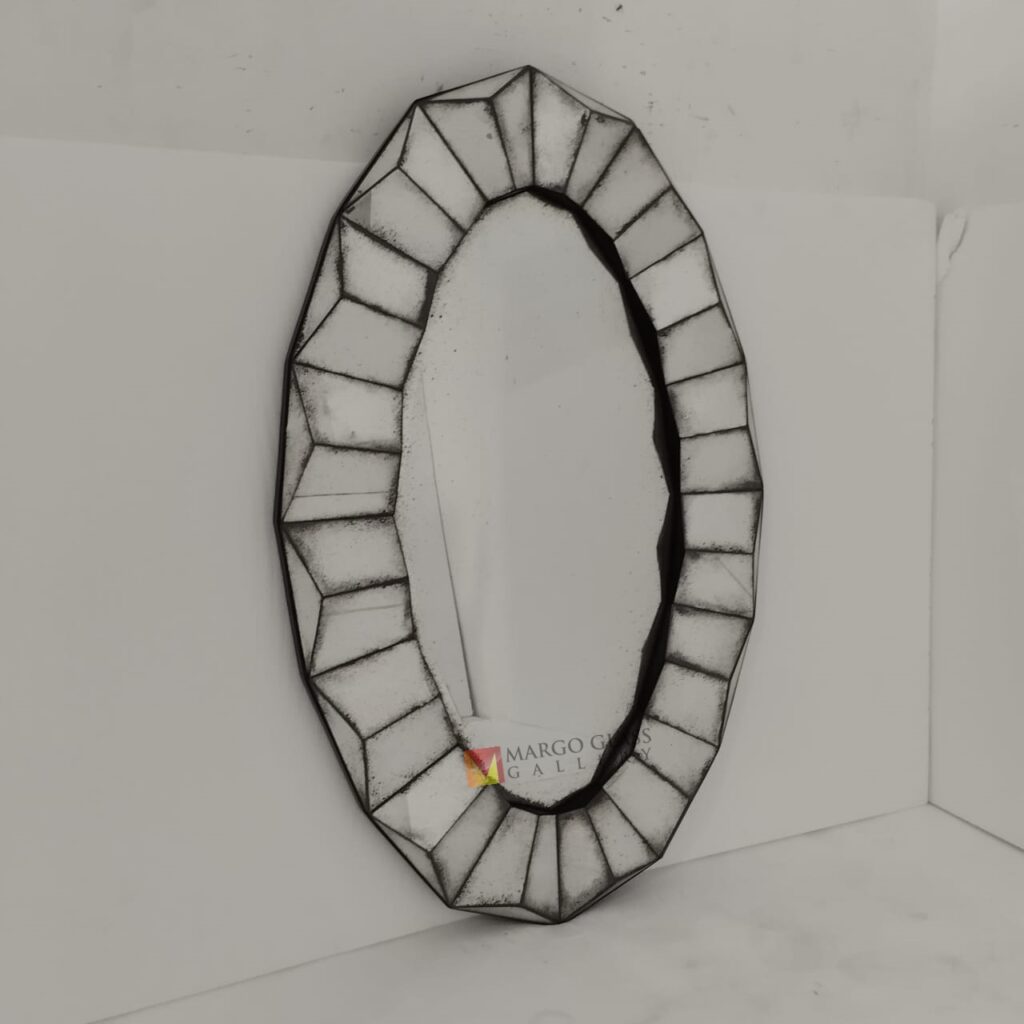 MG 014545 Oval deco antique mirror 120x70cm – Artisan antique mirror antique glass with gold frame handcrafted in Indonesia
