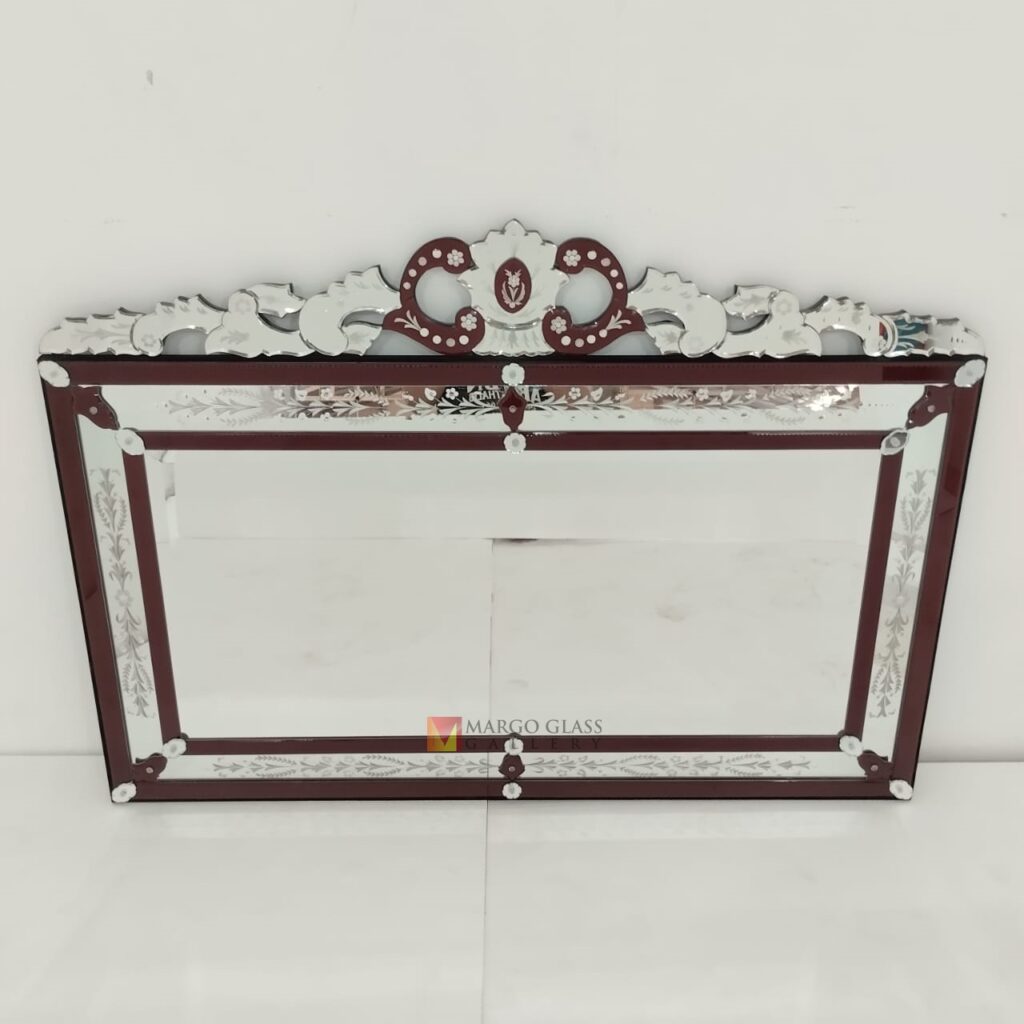 MG 080128 Venetian Mirror Lanscape Rectangle List Red size 140 cm x H 100 cm Luxury Handmade Indonesia – Luxury venetian mirror hand-etched glass with ornate frame handcrafted in Indonesia